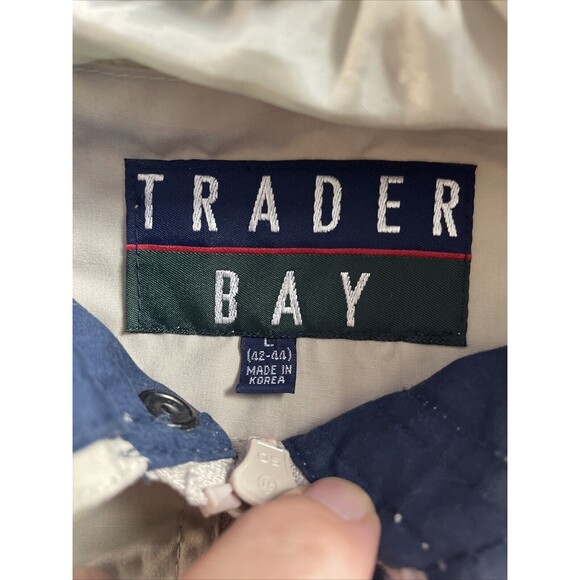 Vintage Trader Bay Chore Jacket Mens Large Beige Windbreaker Pockets Full Zip - Picture 2 of 16